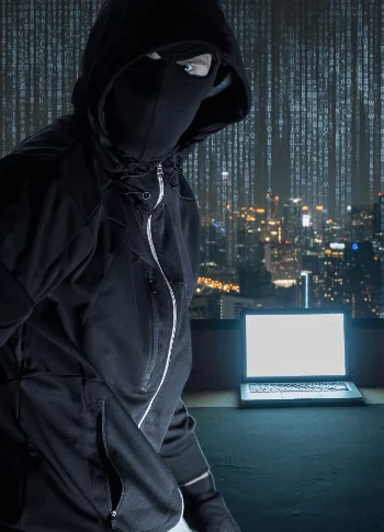 Undetected escape room poster thief with laptop