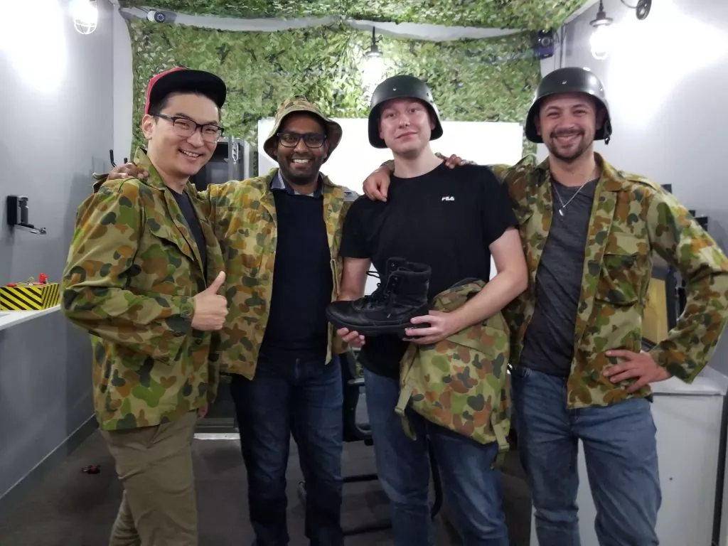 Mates celebrating their Buck's party in our Launch Escape Room in Sydney