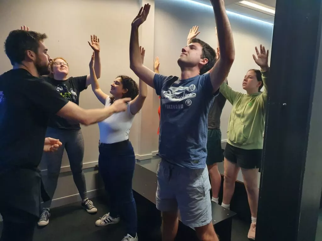The Narrow Escape Room staff doing their own corporate team building session at iFLY Downunder.